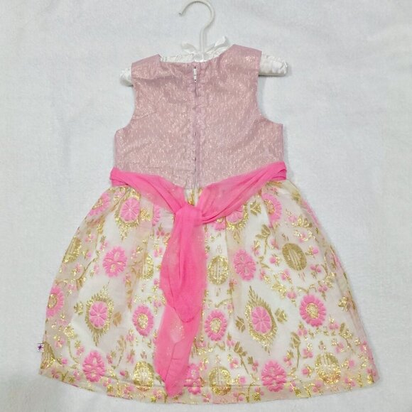 Truly Scrumptious ✦ Pink & Gold Floral Party Dress ✦ Toddler 24M w/ Bow-Tie Back - Picture 7 of 14